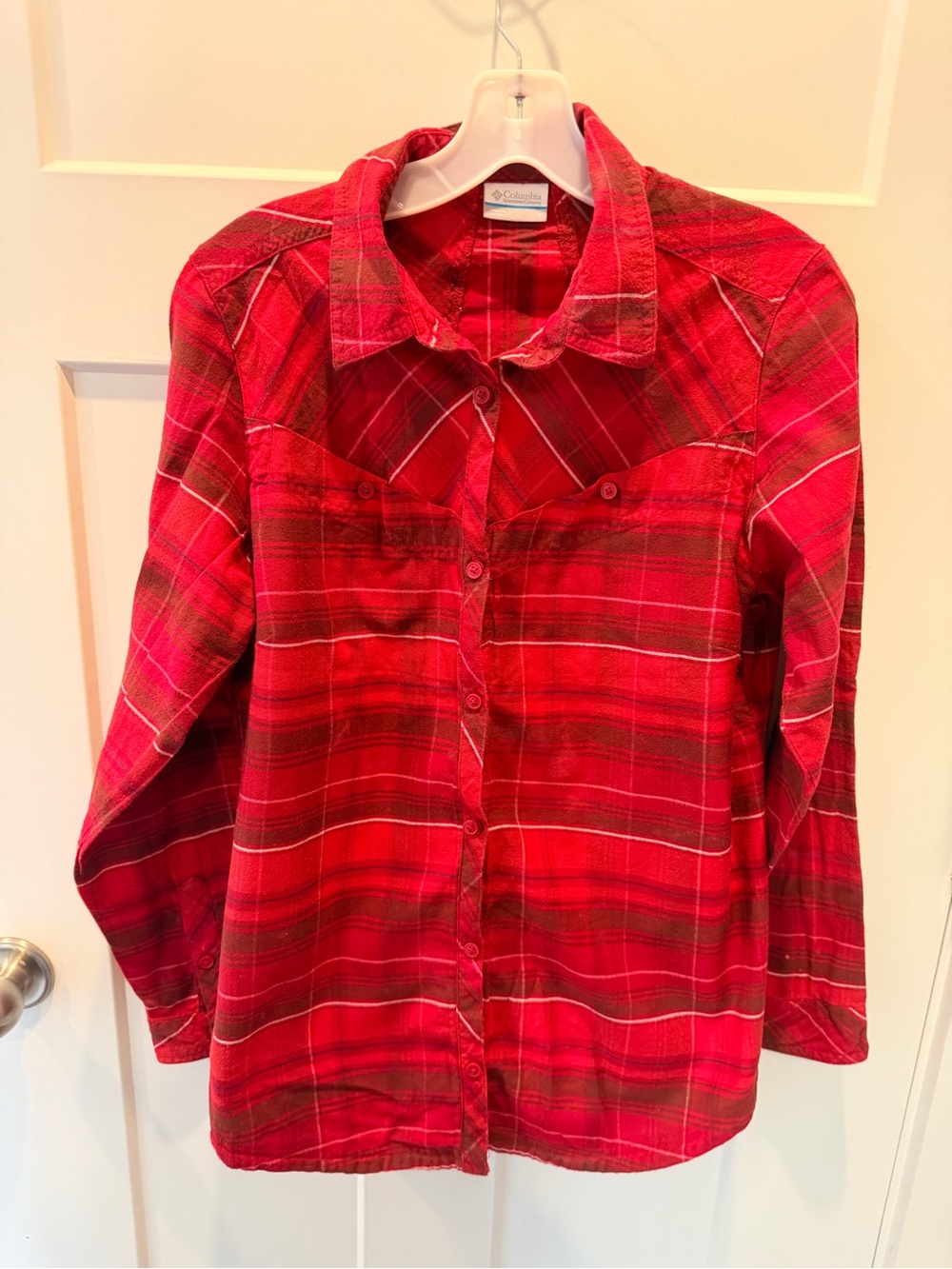 Columbia Womens Red Plaid Cotton Button Down Flannel Shirt Large